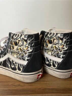 Black High-Top Vans With Flame Skull